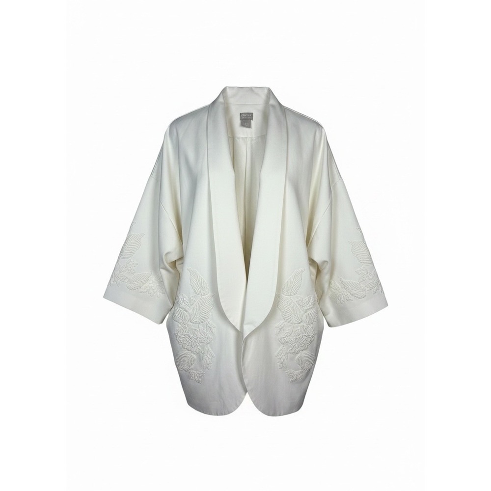 Chicos Black Label Size 2/US 16-18 Lace Applique Ivory Open Front Formal Jacket